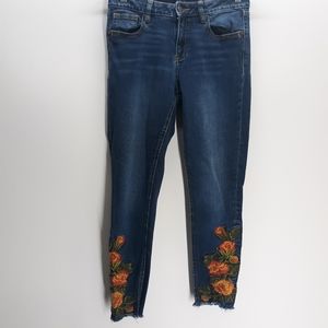 Miss Me Jeans Womens Size 27 Floral Embroidered Ankle Skinny Raw Hemline